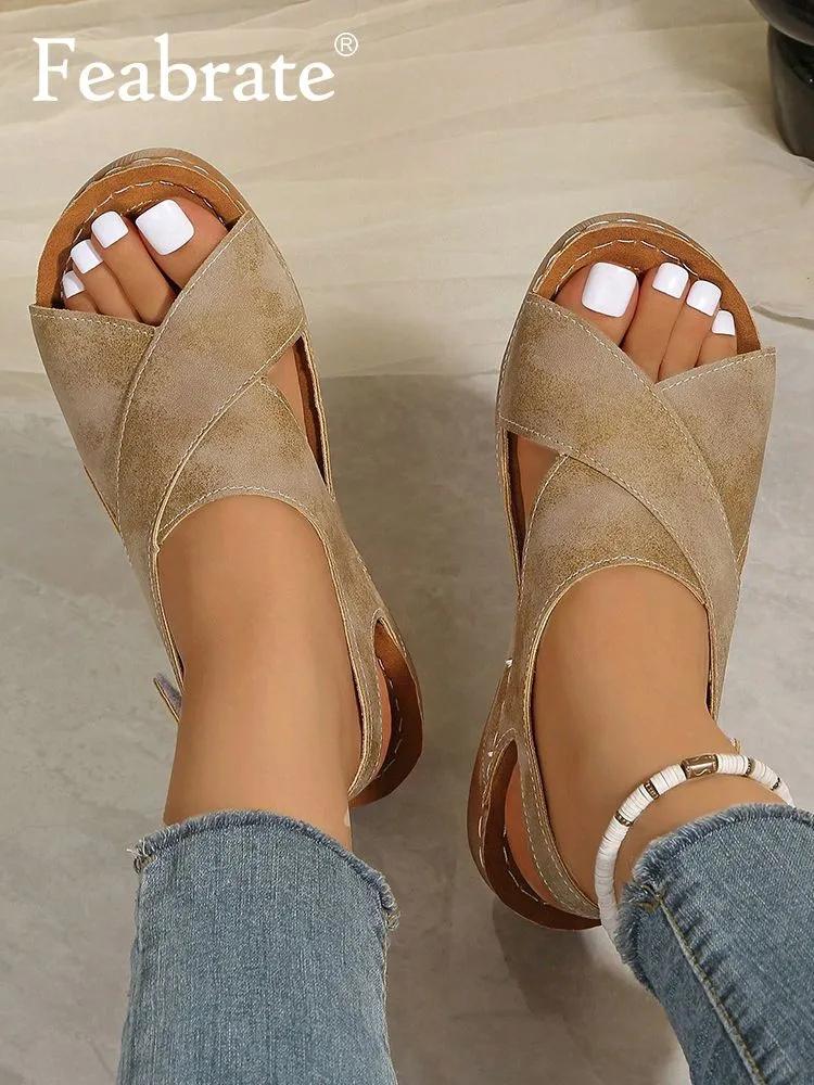 Sandali Donna Open Toe con Zeppa per Spiaggia e Uso Casual