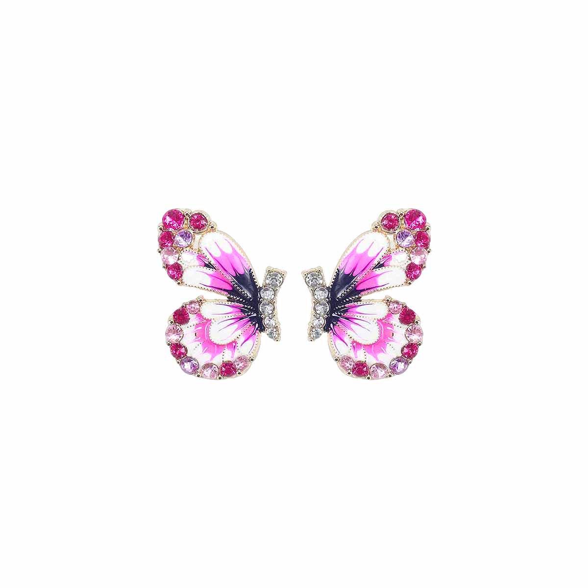 

Pink Enamel Butterfly Stud Earrings Colorful Crystal Inlaid Butterfly Earrings Statement Jewelry for Women розовый