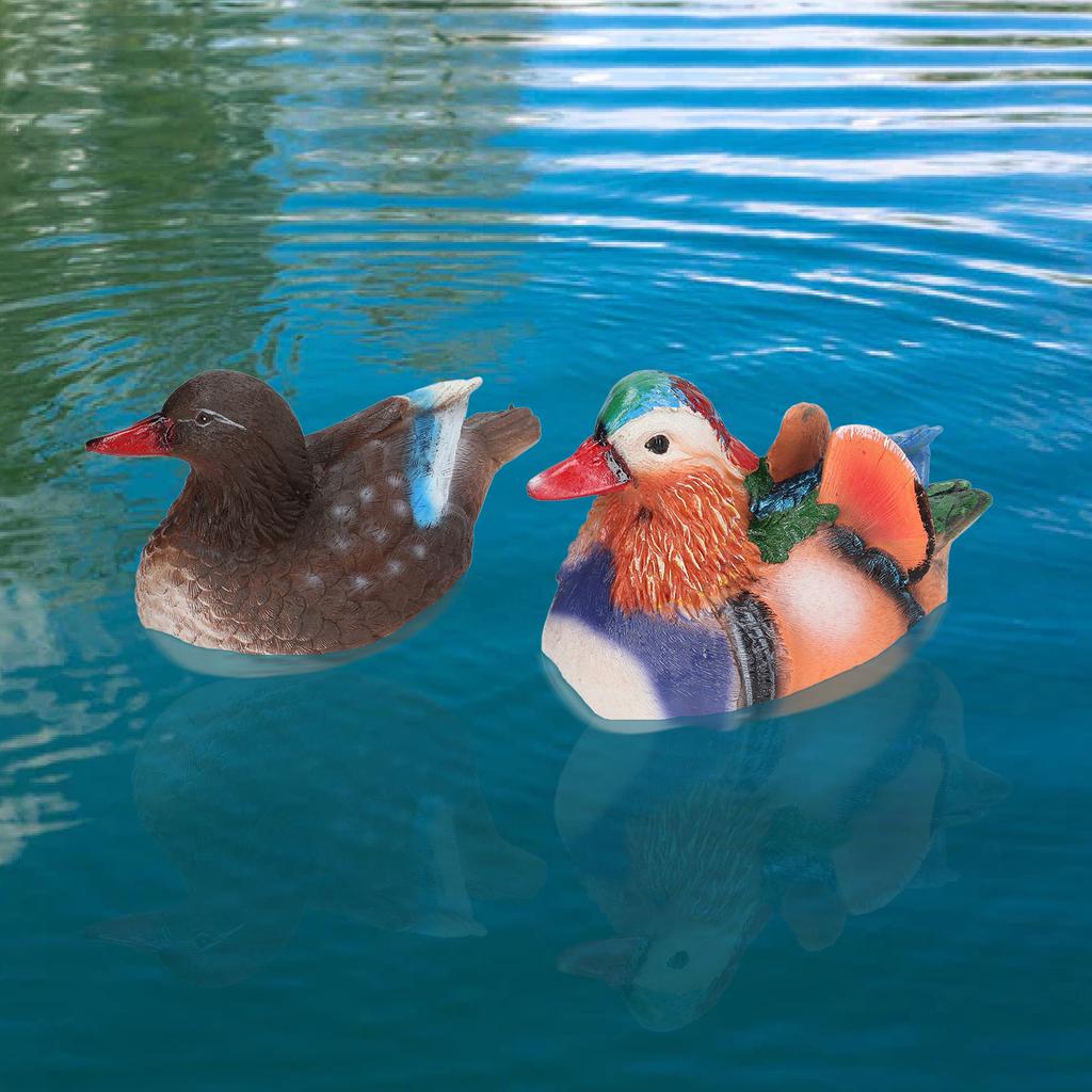 2PCS Floating Mandarin Statue Resin Cute Animal Decor Sculpture Ornament for Outdoor Garden Pond