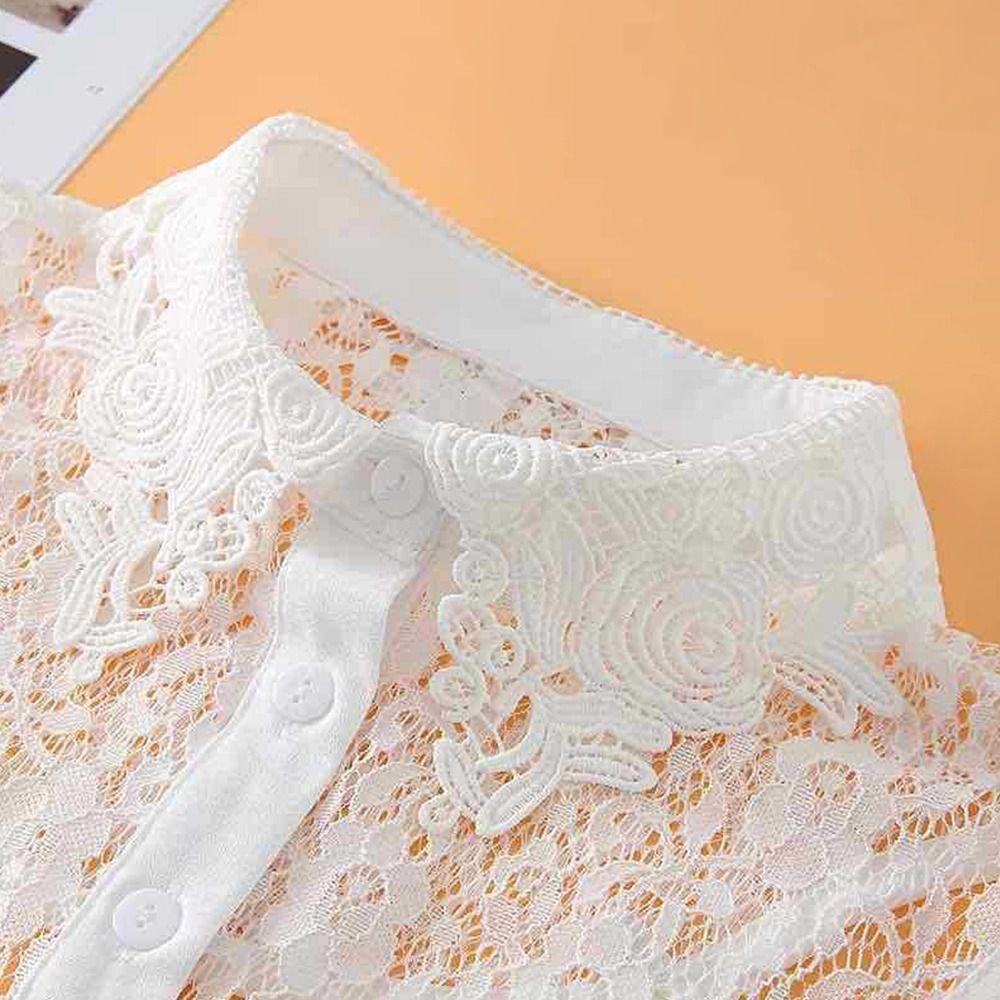 Rose Lace Fake Collar High Collar Pure Color Detachable Collar White Color Lace Detail Soluble Weave Flower Fashionable Wear