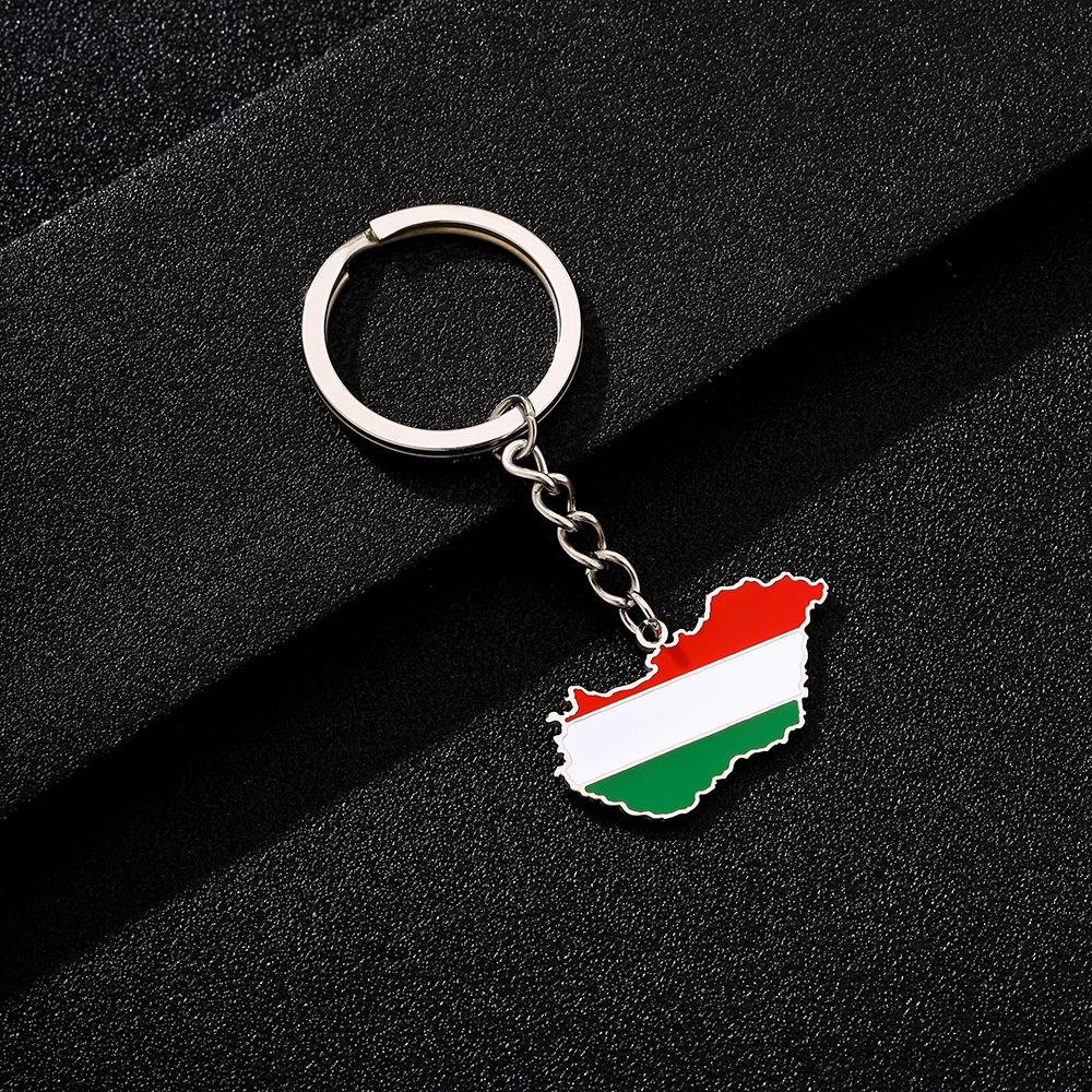 Stainless Steel Ethnic Hungarian Map Flag Keychain for Men and Women