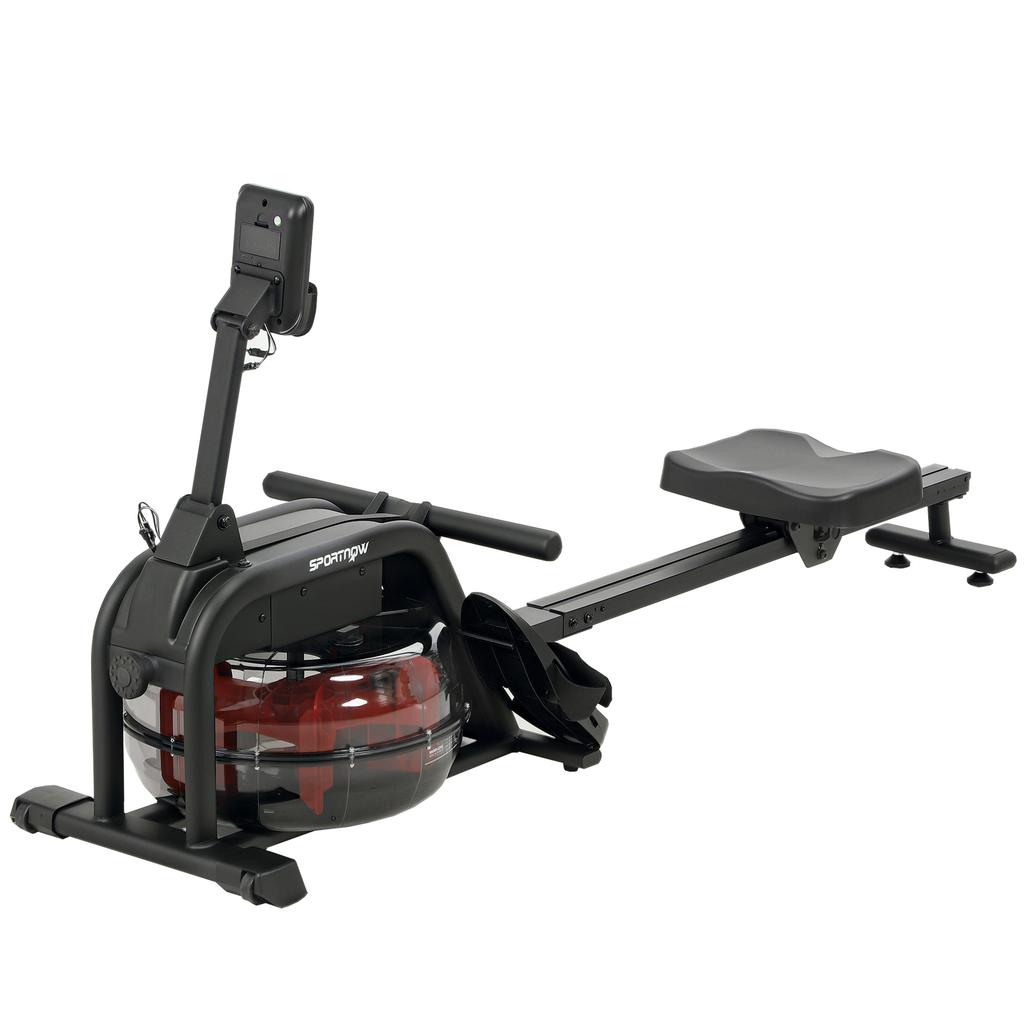 Rudergerät für das Training, Rudergerät mit 6-11 L Wassertank, LCD-Monitor, Handyhalter, 135 kg Belastbarkeit, Stahl, Schwarz