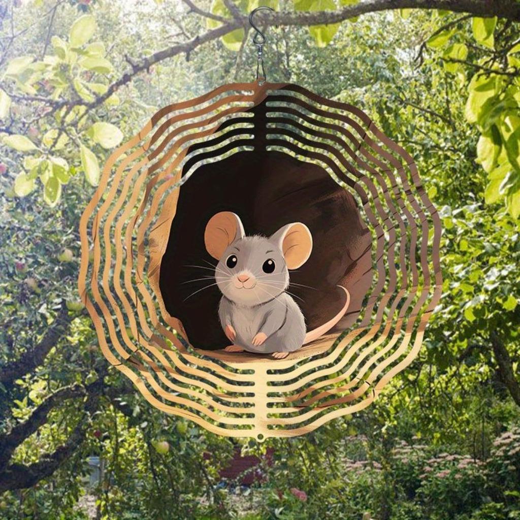 2D Owl Wind Chime with Rotating Hook Sketch Art Design for Outdoor Garden Yard Decor Thanksgiving Christmas Holiday Decoration