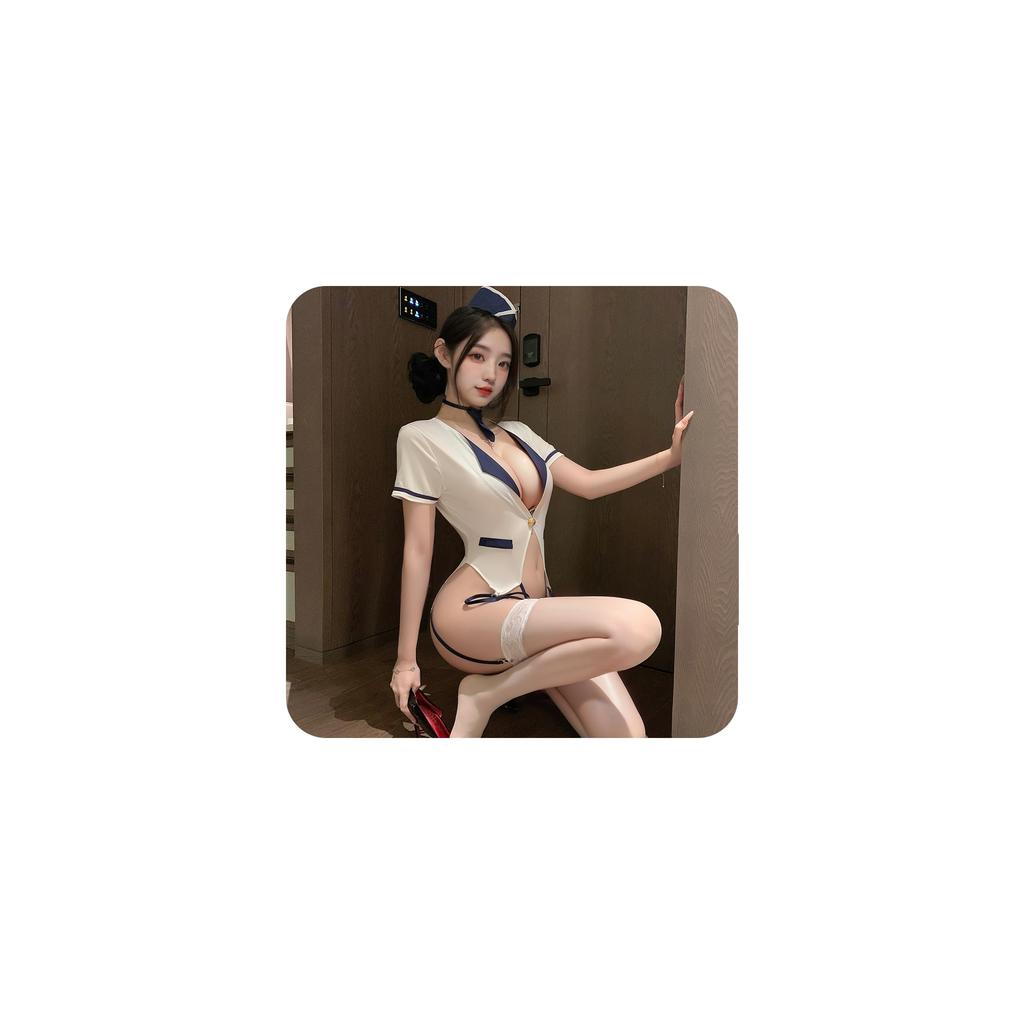Stewardess Cosplay Sexy Erotic Extreme Perverted Bold Cute SM Seduction Sexy Lingerie Cabin Attendant Bodysuit Miniskirt Navy Style with Hat Couple