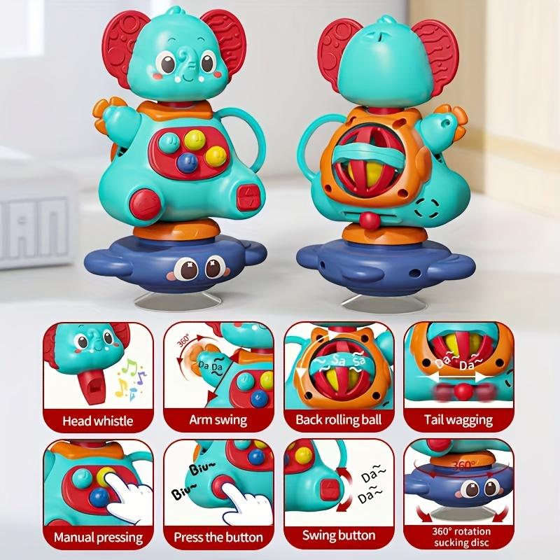 Blue elephant gyro toy with a huge suction cup that can rotate 360 degrees, promoting parent-child interaction