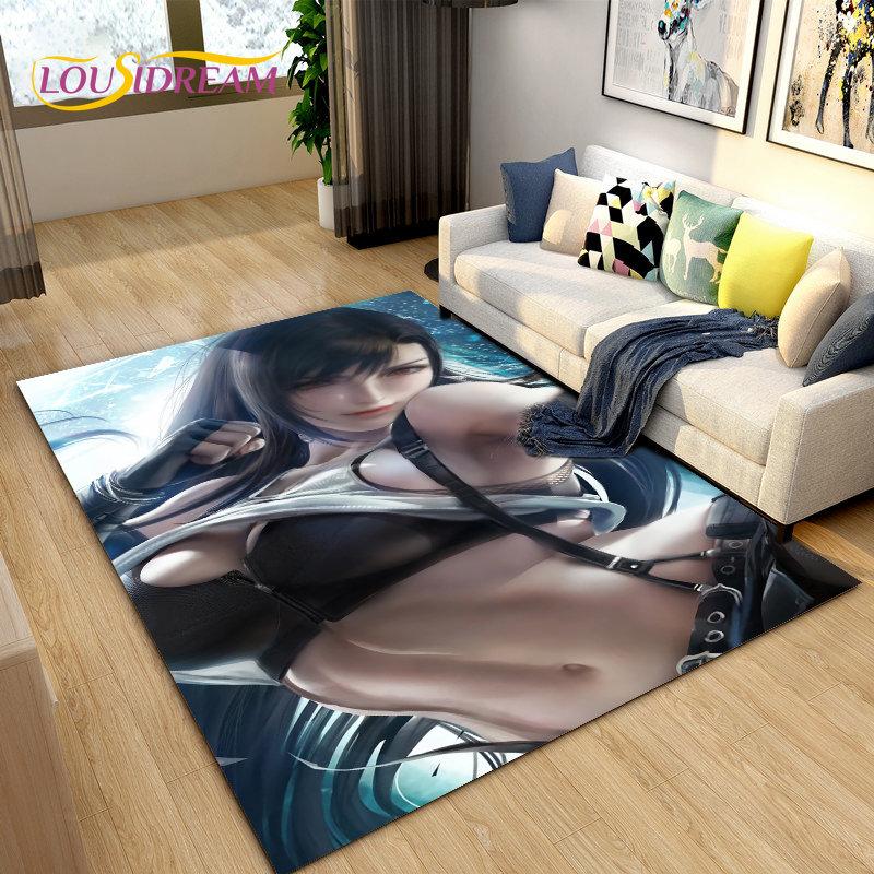 Sexy Girl Lace Tifa Aerith Anime Area Rug,Carpet Rug for Living Room Bedroom Sofa Doormat Decoration, Kids Non-slip Floor Mat 3D
