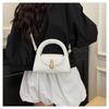 Chic Solid Color Faux Leather Shoulder Bag, Women's Semi Circle Handbag with Snap Lock, Trendy Commute Crossbody Purse CLE