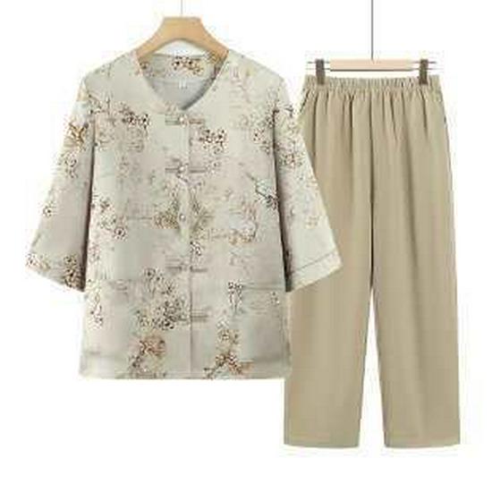 Stylish Chinese Summer Suit: Short-Sleeve Shirt for Middle-Aged & Elderly Women