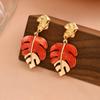 Creative Green Resin Leaf Hollow Pendant Earrings for Women Gold Ginkgo Leaf Personality Earrings Party Jewelry