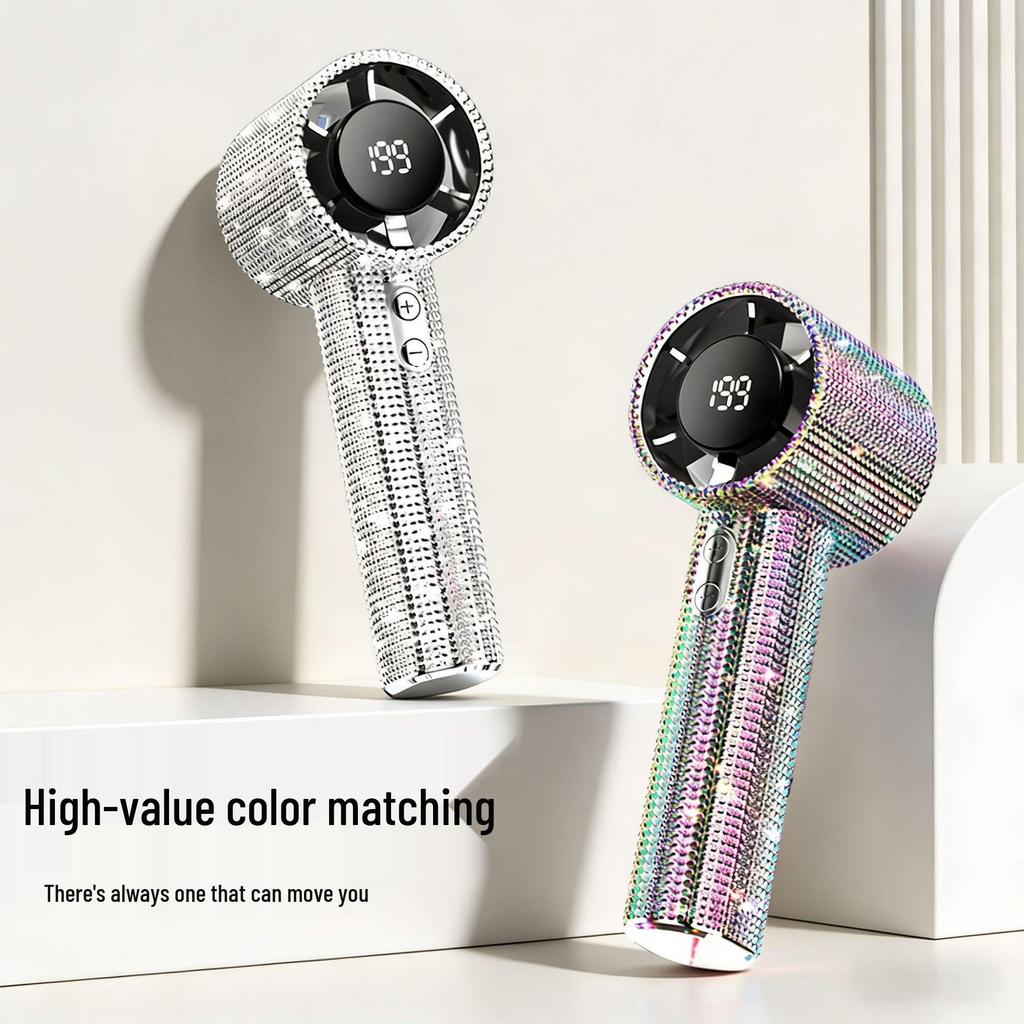 USB Digital Display Mini High-Speed Handheld Fan with Ice Pack and Drill-Enhanced Design