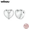 WOSTU 925 Sterling Silver Simple Heart Hoop Earrings For Women Heart-shaped Ear Clips Wedding Statement Minimalist Jewelry Gift