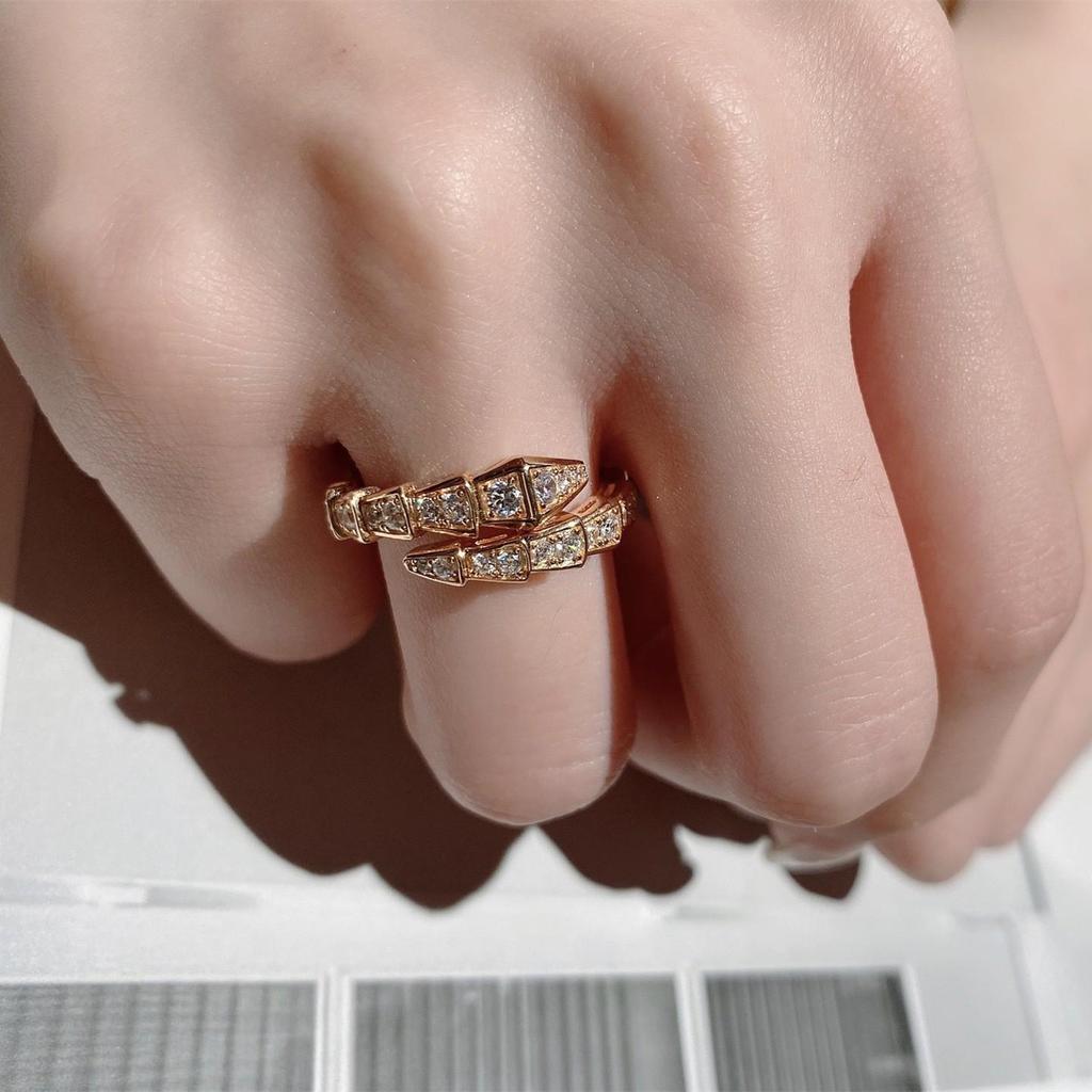 Luxurious Full Diamond Snake Ring with Natural Mother-of-Pearl & Wide Band Design
