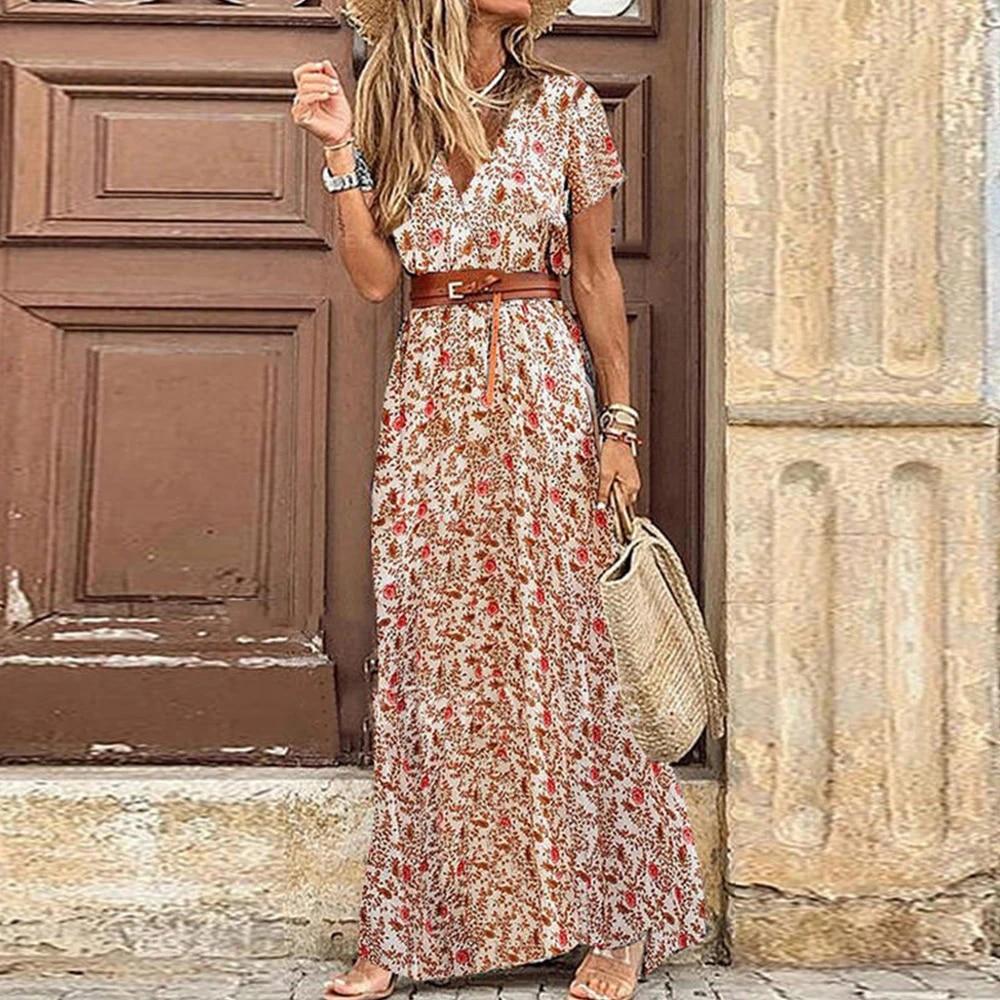 Langes Kleid für Damen, Sommer, Strand, Bohemian-Kleider, Vestido, lässige Robe, Damenkleidung, Blumenrock, elegantes Kleid