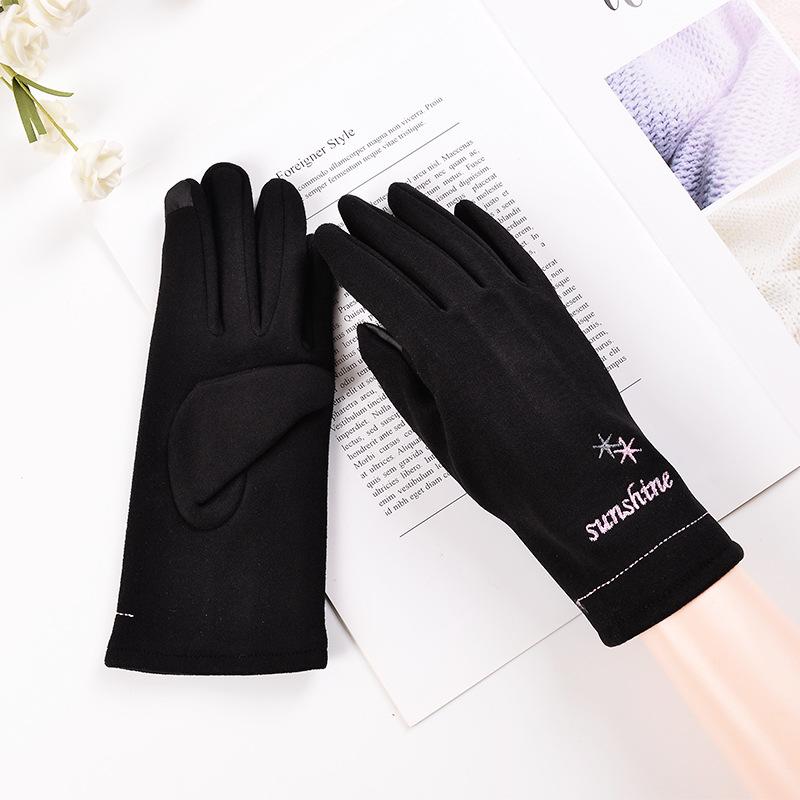 

Женские перчатки для езды на велосипеде на открытом воздухе, сохраняющие тепло осенью, бархатные перчатки с раздельными пальцами для сенсорных экранов для женщин one size fits all чёрный