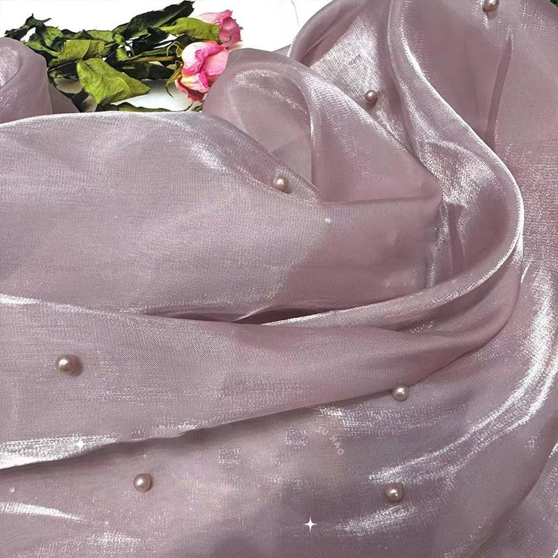 90x150cm Faux Pearl Organza Fabric for Dress Wedding DIY Sewing Bead Gauze Glossy Cloth Needlework Cloth Smooth Soft Material
