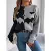 Autumn and Winter Women Halloween Pumpkin Contrast Color Knitted Long Sleeve Loose Sweater