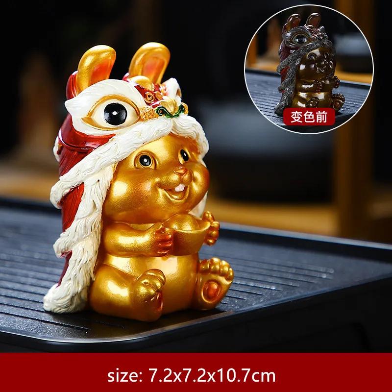 

Desktop Accessories Exquisite Resin Color Changing Tea Pet Rabbit Sculpture Table Accessories Feng Shui Tea Ceremony Accessories золотий