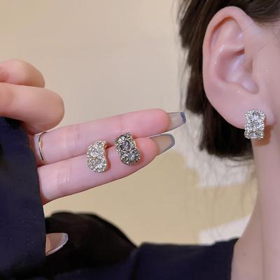 925 Silver Needle High Sensibility C-Type Zircon Stud Earrings Women's Niche Design Light Luxury Earrings Korean Ears