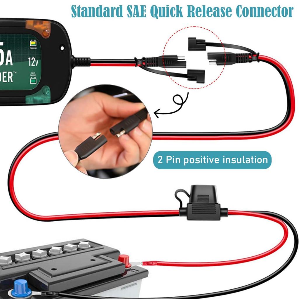 DAOKAI SAE Stecker, 2 Fuß SAE O-Ring Klemmenkabelbaum 10AWG Schnellverbindung/Trennung, 15A/20A/30A Sicherung Auto Fahrrad Traktor - 2 Stück