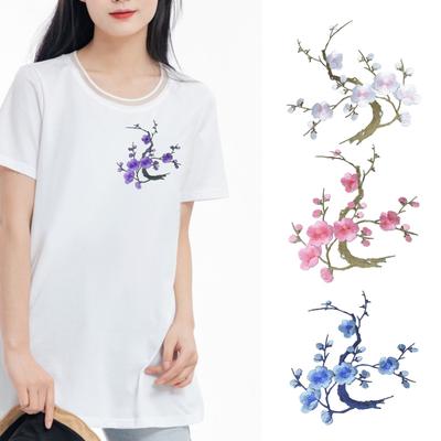 Cherry Blossom Iron-On Patch Blossom Plum Applique Patch Embroidered Flower Vines DIY Trim for Jeans Garment Women Clothing Jacket Backpack