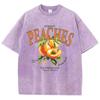 Casual Woman Acid Wash T-Shirts Fresh Peaches Delivered Daily Prints Tops Distressed Crewneck Oversize Cotton Clothes
