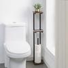 Sunny Point Freestanding Toilet Paper Stand with Wooden Shelf, Slim, Smartphone Holder, and Tissue Holder for Gap Storage (Black, 2 Tiers)