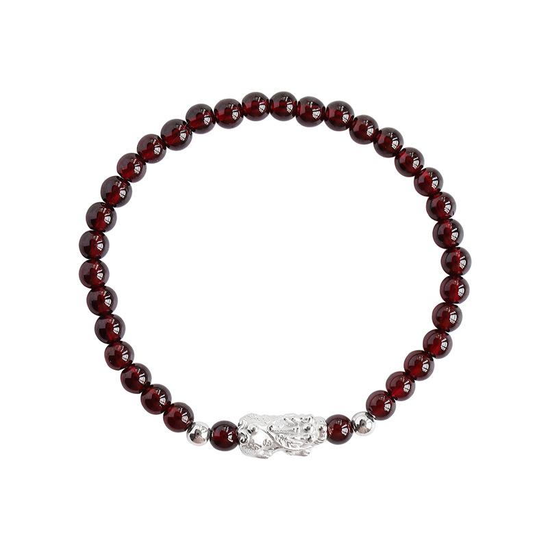 Natural Burgundy Garnet Bracelet Women'S Silver Jewelry Pixiu Simple Bead Beaded Bracelet.