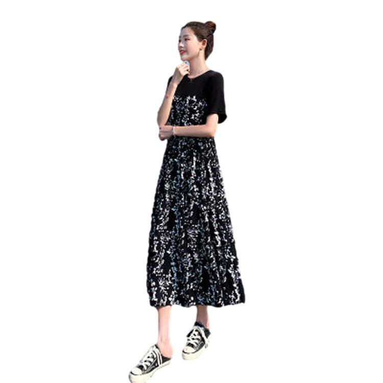 2022 Letní dámské květinové šaty ve stylu Hepburn střední délky s vysokým pasem a zeštíhlujícími krátkými rukávy