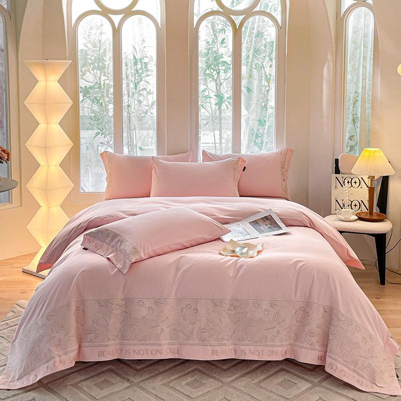 Mercury Pure Cotton Embroidered 4-Piece Set: Brushed Thick Warm Long-Staple Cotton Solid Color Fitted Sheet