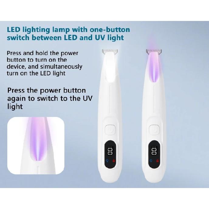 Pet Dog Electric Groomer Trimmer with LED Light Waterproof Pet Foot Hair Trimmer Low Noise Cat Dog Face Foot Ear Hip Paw Shaver