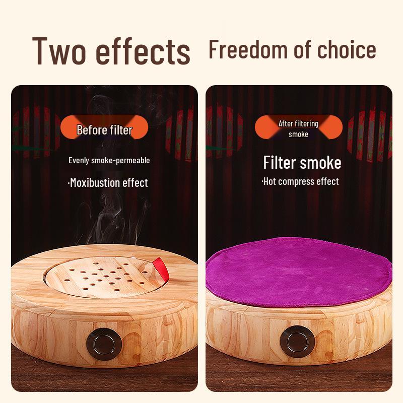Portable Solid Wood Moxibustion Stool and Cushion Set for Hip, Abdomen, and Back Therapy