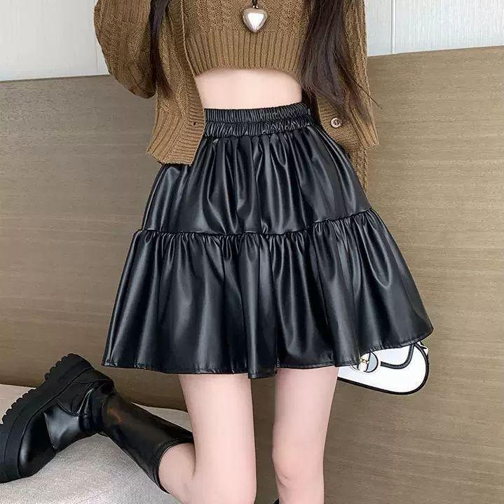 2025 Autumn/Winter Women s Plus Size High Waist PU Leather A-line Skirt Large