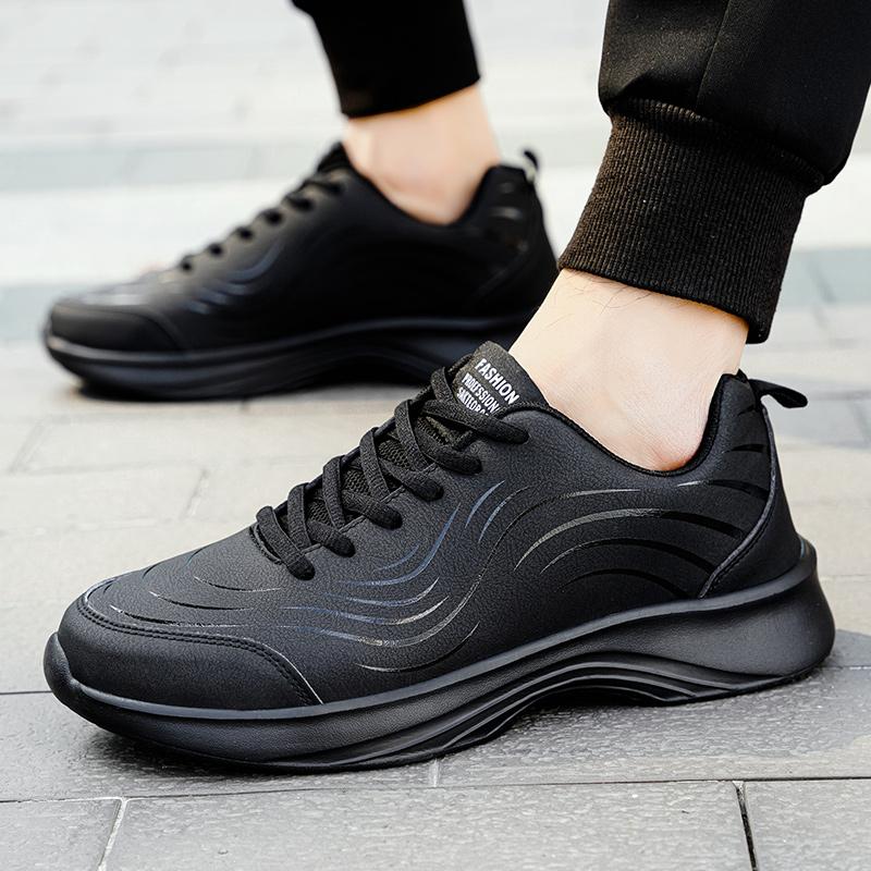 Весенние черные кожаные кроссовки повседневные беговые кроссовки 38