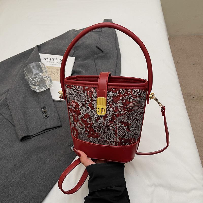 Осень новый модный тренд вышивка женская сумка кроссбоди портативная сумка-ведро нишевая сумка бордовый