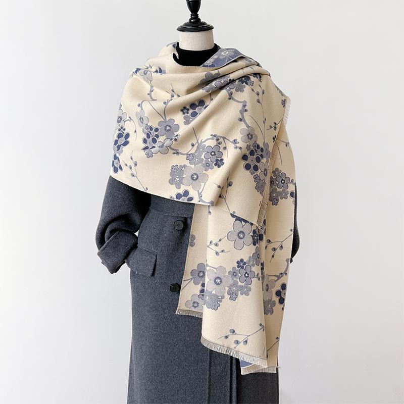 2024 New Elegant Ladies' Jacquard Pashmina Cashmere Scarf Winter Thick Warmth Two-Sided Shawl Coldproof Windproof Blanket Scarf