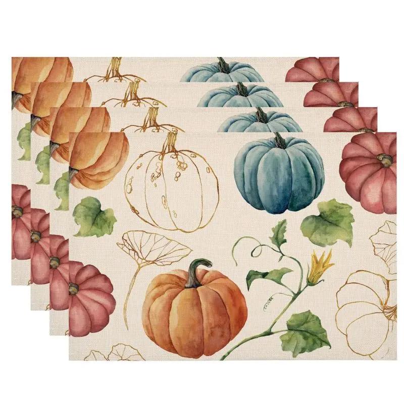 1PC Thanksgiving Day Placemats Pumpkin Print Tableware Mat Christmas Decor for Home Xmas Navidad Noel NewYear Table Decor