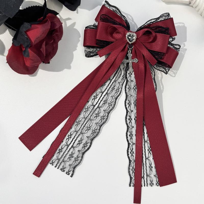 1Pcs Dark Lace Bow Hair Accessories Red Black Cross Love Hair Clip Gothic Lolita Headwear Accessories Butterfly Hair Clip