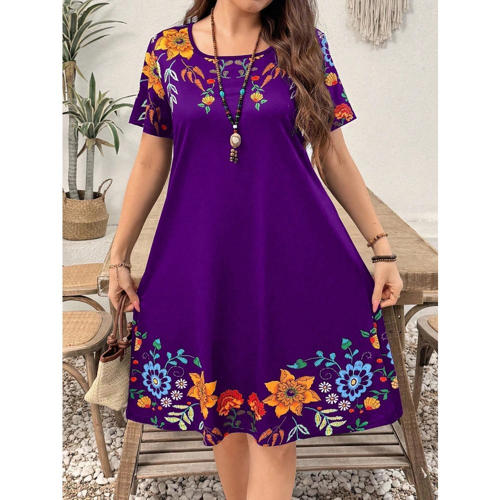 Summer Casual Floral Print Women's Dress Fashion Short Sleeve Mini Dress Beach Vacation Dress Y2k Ladies Clothes Dresses Clothes