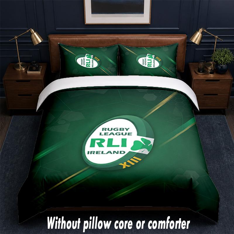 Ireland Rugby Design Bed Bedding Set 1 Duvet Cover + 2 Pillowcases Soft Breathable Household Bed Linens