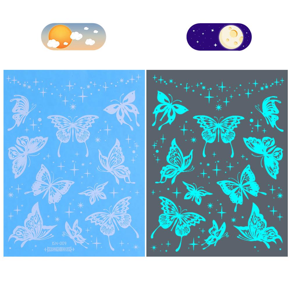 

Luminous Blue Butterfly Tattoo Stickers Waterproof Body Art Flower Fake Tattoos Clavicle Beautiful Tattoo Sticker for Kids Women