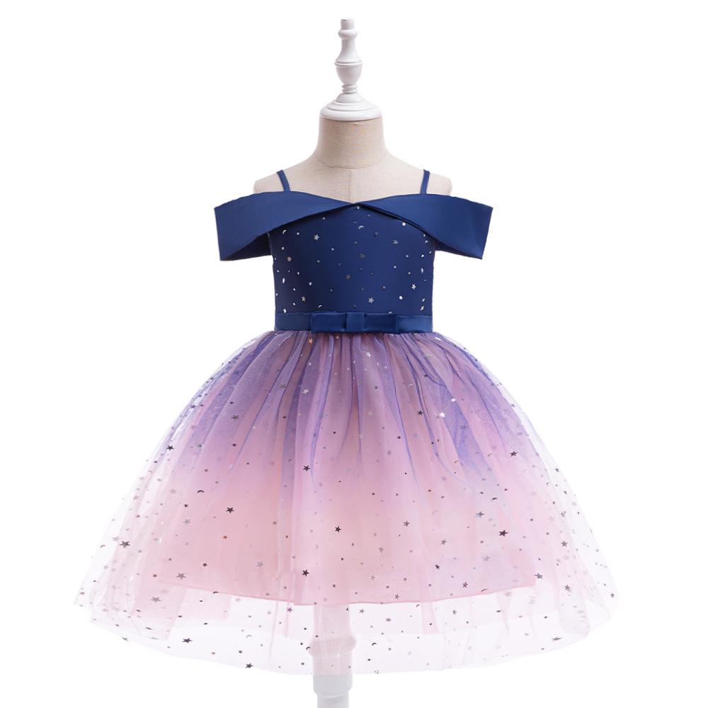 Přeshraniční šaty princezny s odhalenými rameny a flitry pro dívky – Kostým s nadývanou tylovou sukní