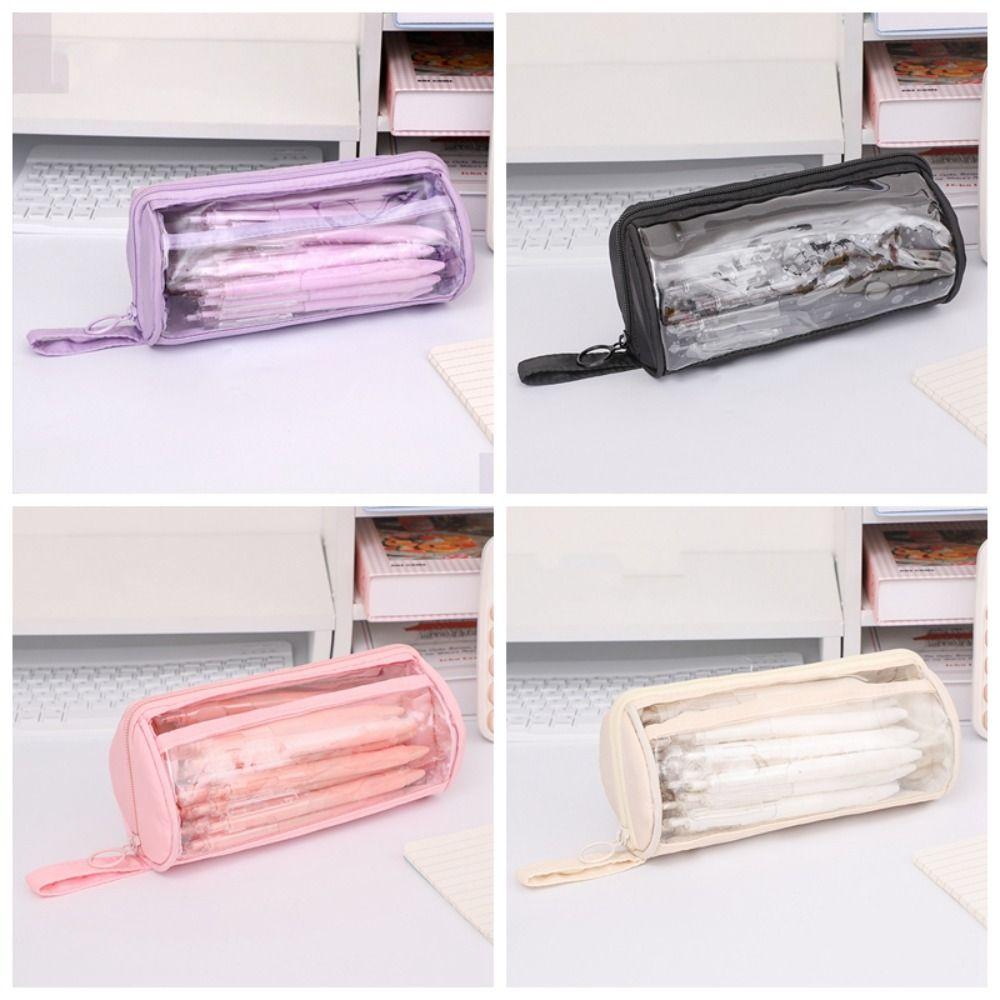 Standing Large Capacity Pencil Bag PVC Zipper Pencil Case Transparent Pencil Case  Student Learning