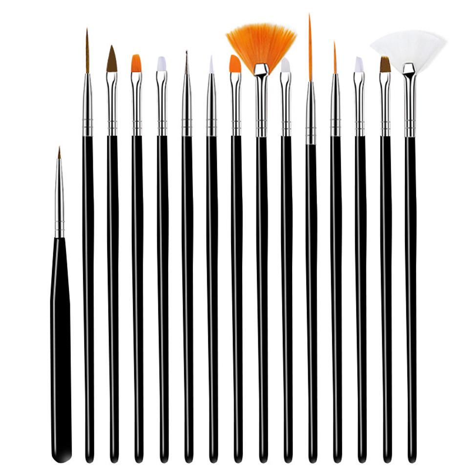 

15Pcs/Set Multifunctional Nail Art Brush Acrylic UV Gel Drawing Dotting Manicure Nail Art Design Tools Gel Nail Brush чёрный