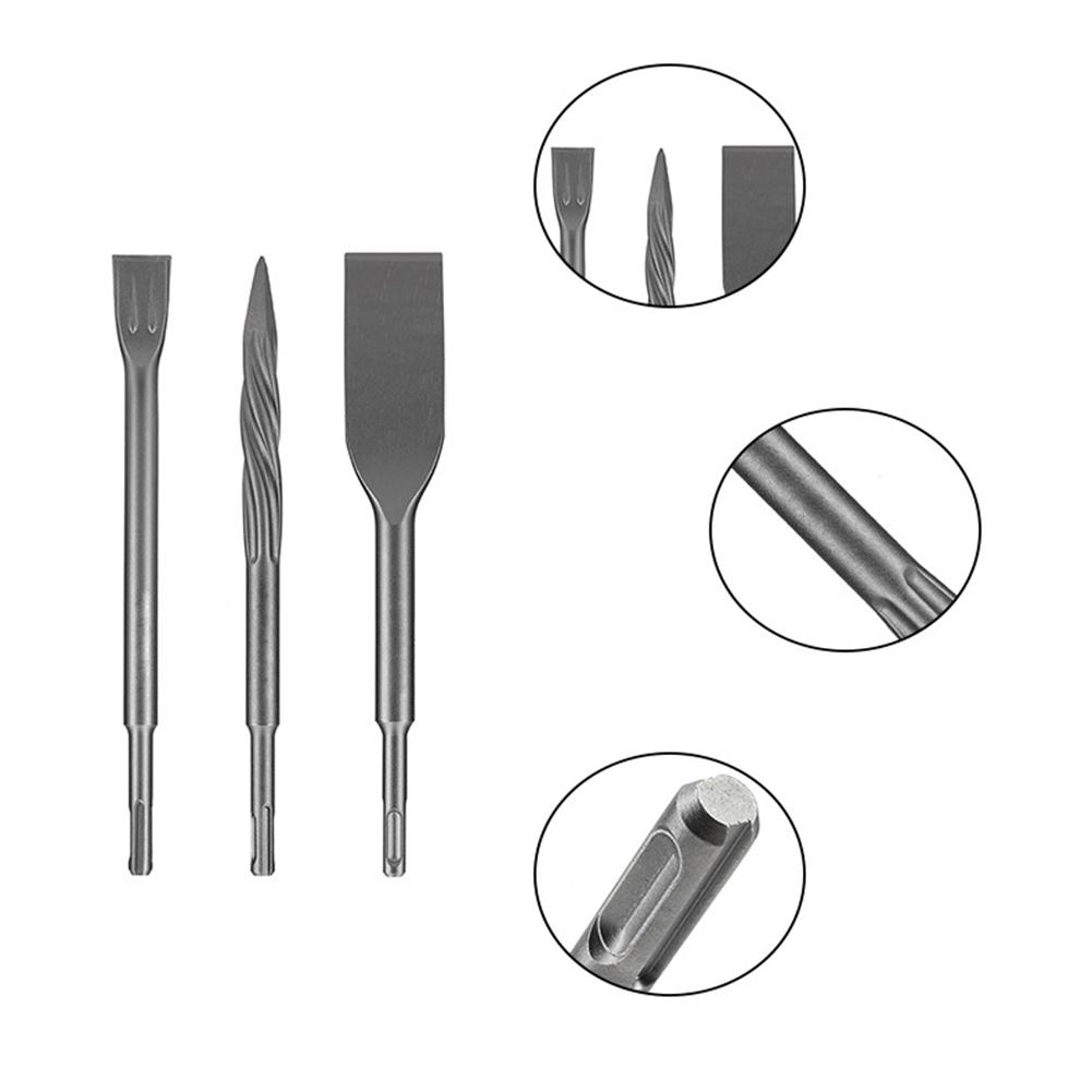 Set di 3 scalpelli per martello elettrico Scalpello a punta autoaffilante per impieghi gravosi Scalpello piatto Per piastrelle Calcestruzzo Pietra Martello perforatore rotante