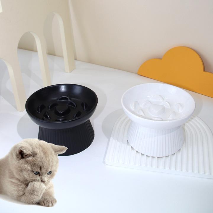 Ceramic Pet Cat Bowl Dog Bowl Medium and Small Dog Cat Anti-choking Slow Food Slow Food Bowl Anti-overturning High Foot Neck Protection Rice Bowl