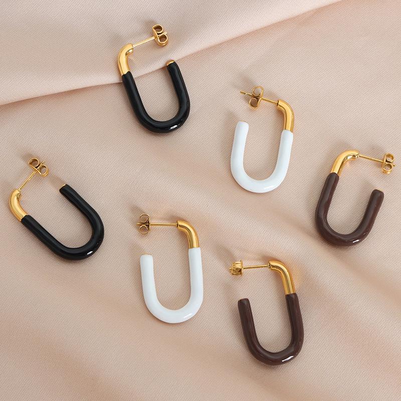 Retro U-Shaped Geometric Enamel Earrings - Non-fading 18K Gold Titanium Steel
