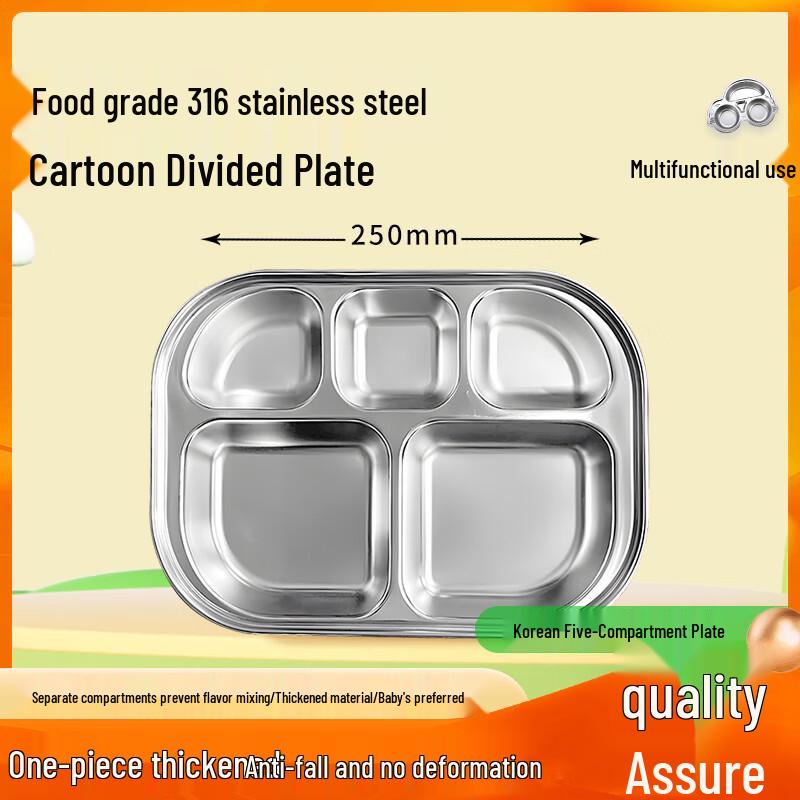 Jiwanggu 316 Stainless Steel 5-Compartment Kids Meal Plate