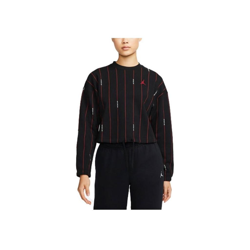Jordan Contrast Stripe Crew Neck Pullover Long Sleeve Sweatshirt Women Tops Black DJ2624-010