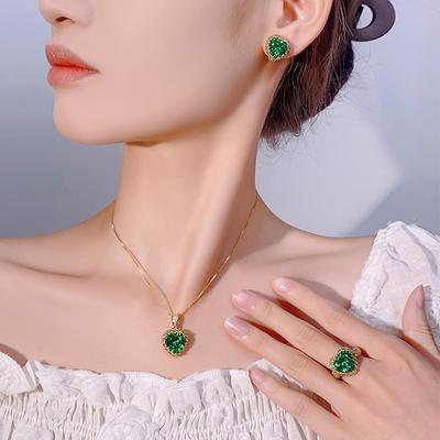 Accessori Set di Gioielli Orecchini Anello Collana Para Set Tesoro Verde Placcato Oro 18K Donna