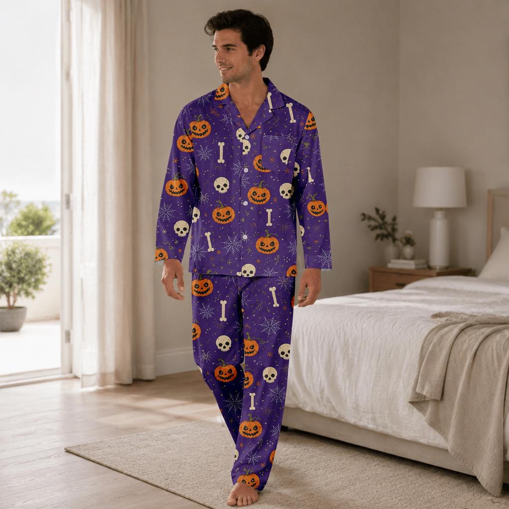 Halloween Pajama Set for Women Sleepwear Top and Pants Cozy Holiday Night